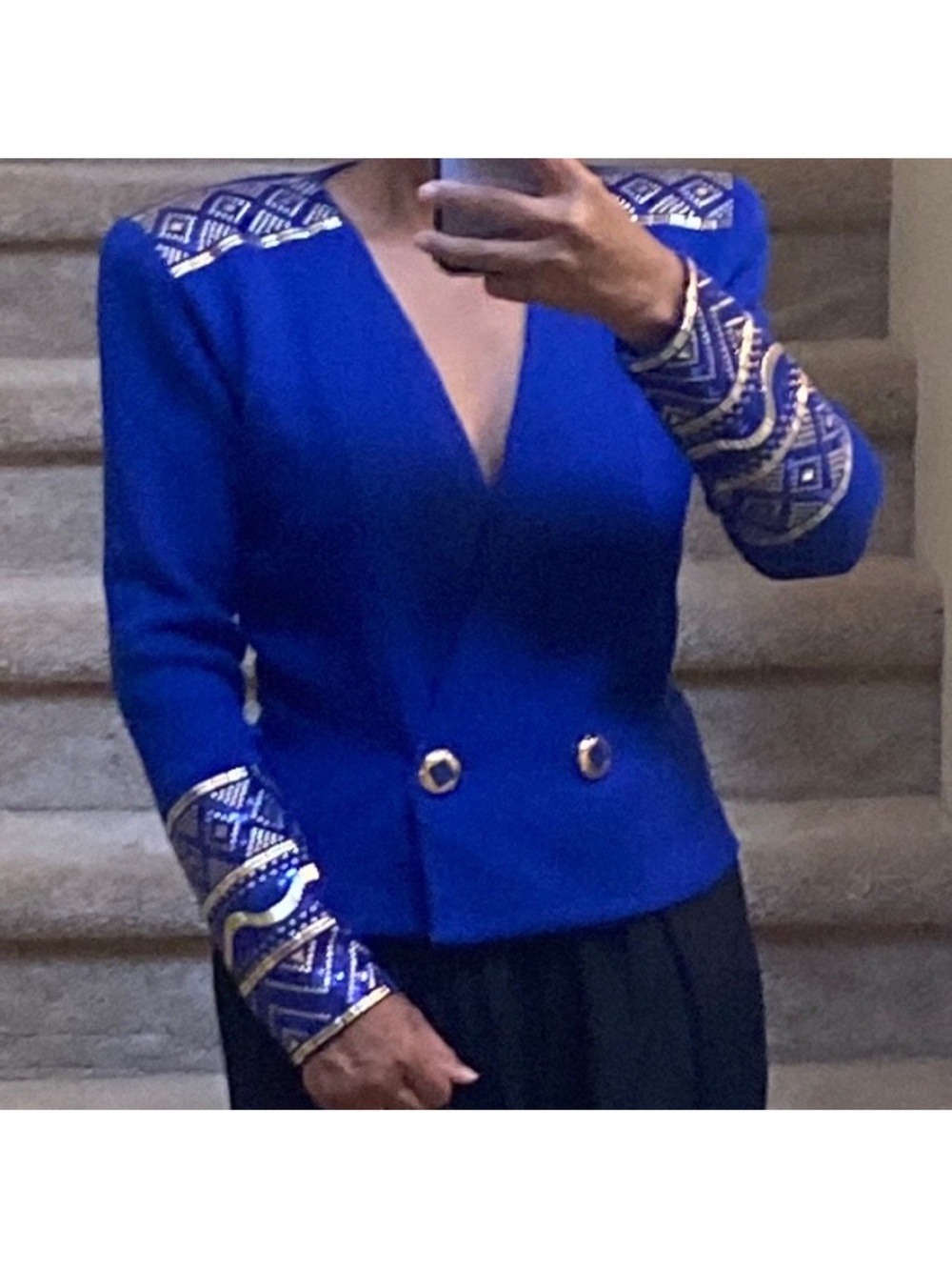 St. John Royal Blue Embellished V-Neck Blazer